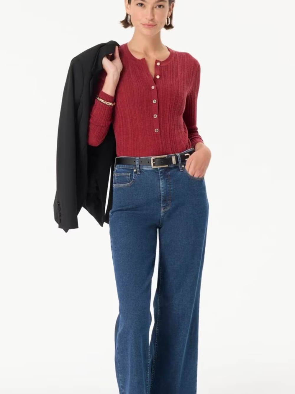 NWT🌷White House Black Market Red Henley Ling Sleeve Knit Sweater